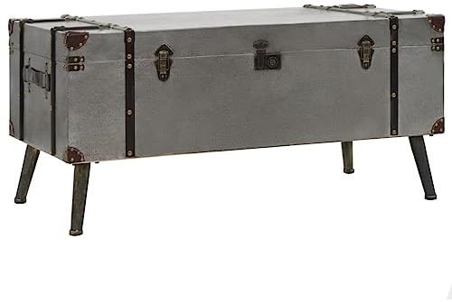 YuuSsea Couchtisch im Vintage-Stil, MDF und Aluminium, 102x51x47,5 cm, Reisekoffer-Design, mit Stauraum und Stahlbeinen, für Wohnzimmer