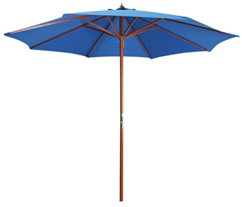 Ziaphsol Großer Sonnenschirm mit Holz-Mast, 300x258 cm, UV-Schutz Blau, Kurbelmechanismus, für Terrasse, Garten und Außenbereich, robuster Holzrahmen