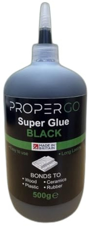 PROPERGO Super Glue Thick Black, Rubber-Toughened Cyanoacrylate Instant Adhesive, 500g, Bonds Wood Plastic Metal Rubber Ceramics