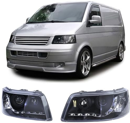 Scheinwerfer mit LED Tagfahrlicht Optik Schwarz für VW Transporter Bus T5 03-09