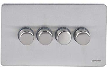 Schneider Electric Ultimate Screwless Flat Plate - 4 Gang 2 Way LED Dimmer Light Switch, 75W/VA, GU6442LSS, Stainless Steel