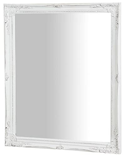 Biscottini Wandspiegel 47x4x57 cm vertikal/horizontal - Spiegel antikiertem weißem Finish - Ganzkörperspiegel weiß - Badspiegel barock