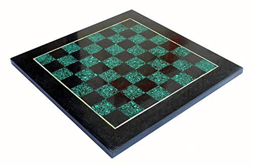 StonKraft 38,1 x 38,1 cm Sammlerstück aus schwarzem Naturstein + Malachit & Marmor Schachbrett ohne Schachfiguren