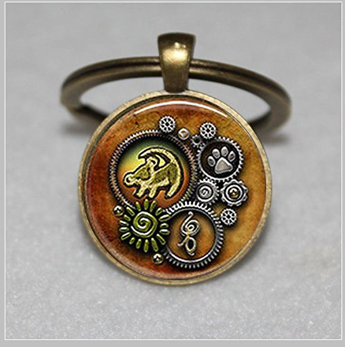 Porte-clés Steampunk Simba Roi Lion, porte-clés photo d'art en verre, porte-clés unique personnalisé, cadeau quotidien, cuivré, L