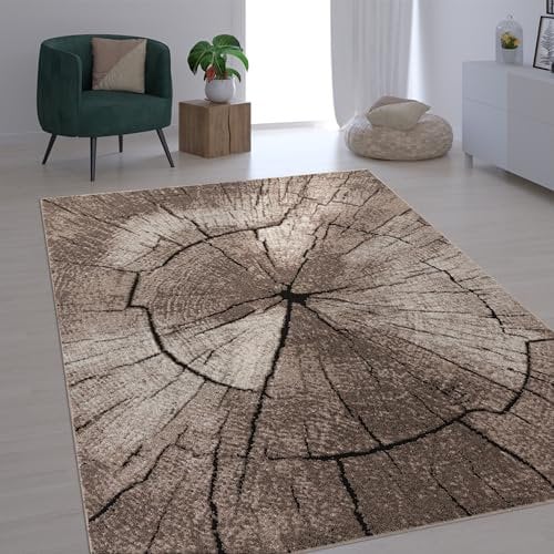 Paco Home Edler Designer Teppich Wohnzimmer Holzstamm Baum Optik Natur Grau Braun Beige, Grösse:240x340 cm