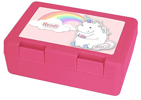 Brotdose mit Namen Heidi und schönem Motiv - Einhorn mit Donut und Regenbogen für Mädchen | Brotbox rosa - Vesperdose - Vesperbox - Brotzeitdose mit Vornamen