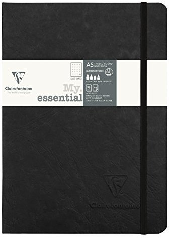 Clairefontaine 793431C Notizbuch AgeBag My Essentials, DIN A5, 14,8 x 21 cm, 96 Blatt, dot, nummeriert, 90g, 1 Stück, schwarz