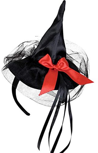 KarnevalsTeufel Haarreif mit Hexenhut in DREI Farben erhältlich für Erwachsene Halloween Accessoire (schwarz/rot)