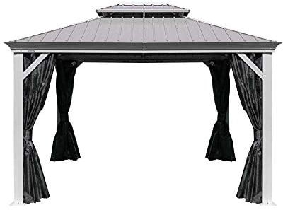 Sojag Alu Pavillon Messina 1216 | Hardtop Pavillon mit Moskitonetz | Anthrazit | 363x483x307 cm