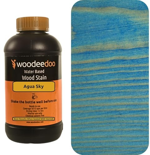 WooDeeDoo Water Based Wood Stain | Wood Dye | Ready to Use | Environmentally Friendly | Solvent Free | Odour Free | 200 ml | Aqua Sky