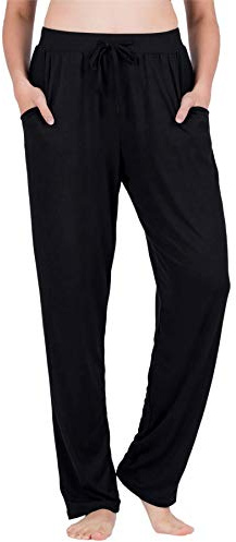 Lofbaz Yoga Jogginghose für Damen Mädchen Leggings Jogger Kleidung mit Taschen Lounge Outfits Pyjama Umstandsmode Schwarz L