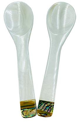 Wenplus - Cucchiai da caviale in madreperla, 10 cm, manico rotondo con una scatola di plastica, colore: bianco, stile B