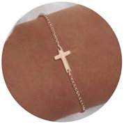 Tewiky Cross Bracelet for Women Dainty 14k Gold Cubic Zirconia Classic Tennis Bracelet Cute Gold Tiny Rope Cuban Figaro Herringbone Chain Link Bracelet Confirmation Gifts for Girls