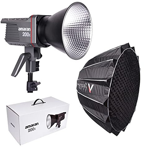 Aputure Amaran 200X LED Videoleuchte mit Light Dome II Softbox,250W Bi-Color 2700K-6500K CRI 95+,Bowens-Halterung mit Bluetooth-App-Steuerung für Videoaufnahmen,Hochzeiten,Außenaufnahmen,Interviews