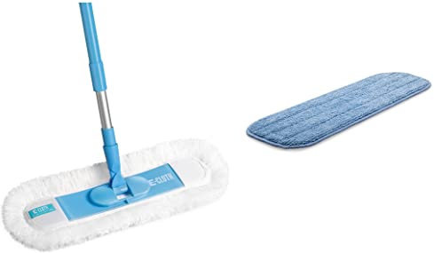 E-Cloth Flexi-Edge Floor & Wall Duster, Reusable Dusting Mop for Floor Cleaning, 200 Wash Guarantee, 1 Pack and Deep Clean Mop Head, Microfibre Blue, Microfiber, 1 Pack