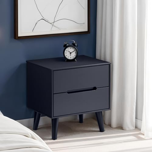 Julian Bowen Alicia Bedside Table, 2 Drawer, Dark Grey - H47 x W45 x D43cm | Modern Nightstand for Bedroom, Soft-Close Drawers, Practical Storage End Table, Black Tapered Legs & Handles