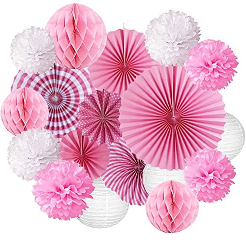 Pompons Rosa Deko ,Seidenpapier Basteln Pompoms,Party Hochzeit Deko, Girlanden für Erntedankfest, Geburtstags-Dekor ,Hochzeit,Valentinstag(18 Stück)