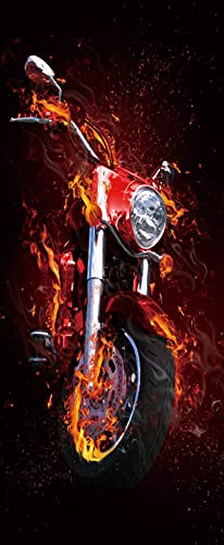 A.Monamour Türtapete Selbstklebend Türfolie Türposter 3D Motorrad Vor Rotem Feuerhintergrund Vinyl Folie Türdeko Tapete Wandbild Türaufkleber Türtattoo 90 x 200 cm