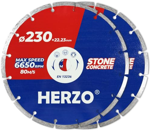 HERZO Diamant Trennscheibe 230mm, Diamantscheibe für Beton, Mauerwerk, Granit, Stein, Ziegel -2er Pack
