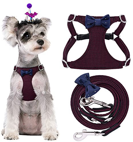 Puppytie Hundegeschirr mit multifunktionaler Hundeleine, leicht, weich, verstellbar, kein Würgen, ausbruchsicher, Haustiergeschirr, Weste, kariert, tiefrot, Größe S