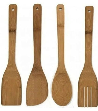 4 x Spoons Bamboo Spatula Spoon Kitchen Cooking Utensils Turner Tools Set