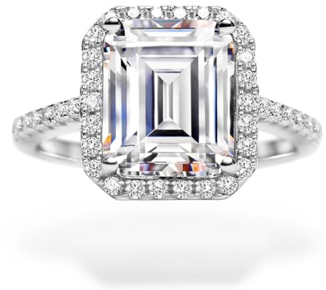 Michooyel S925 4,0 ct Smaragdschliff Halo-Diamant-Verlobungsring, Ehering, Zirkonia, Sterlingsilber, Bandring, edler Schmuck für Frauen