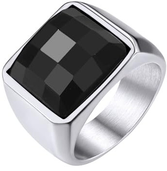 GoldChic Männer Ring Edelstahlring Siegelring mit schwarzem Stein 15MM breit Eheringe 59mm Verlobungsring Zirkonia Ring Accessoires Modeschmuck