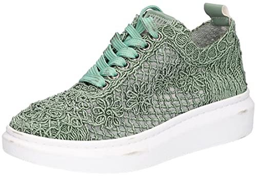 MUSTANG Damen Sneaker Court Makramee Blumen Netzstruktur 1468-301, Größe:39 EU, Farbe:Grün