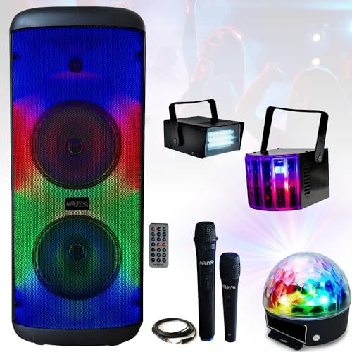 Party Light & Sound - Enceinte Autonome sur Batterie MS-ELECTRO-SOUND600 Karaoke USB Bluetooth 600W - 2 Micros - 3 Jeux de Lumière - Soirée Barbecue