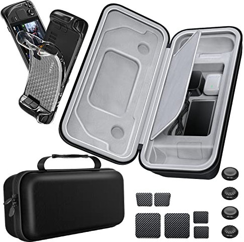 Mooroer Tasche für Steam Deck Case Eingebaute Netzteil Ladegerät Speicher mit Steam Deck Hülle und Daumengriffkappe für Steam Deck Konsole,Tragbare Reisetragetasche Schutztasche für Steam Deck Zubehör