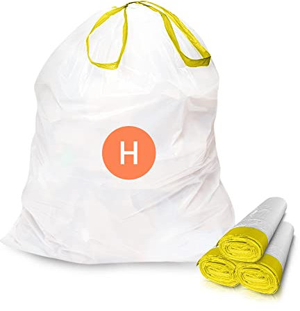 Code H, 200 Stück, kompatibel mit Simplehuman H-Einlagen, weiß, Müllbeutel, Kordelzug