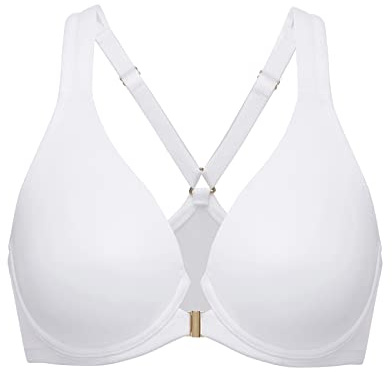 DELIMIRA Women's Front Closure Full Coverage Bras Plus Size Underwire Racerback Supportive Plunge Unlined Bra White 42H