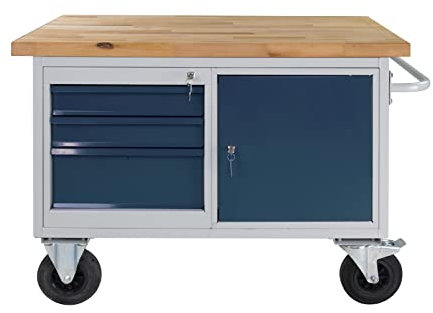 ADB Tischwagen Etagenwagen 3 SL 1 Tür 1 Ablageboden B1300xT600xH827mm RAL7035/7016 bis 500kg belastbar fahrbar mit Rollen Transportwagen Materialwagen hergestellt in der EU