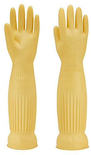 Reusable Household Gloves,Rubber Dishwashing Gloves,Extra Thickness,Long Sleeves,Kitchen Cleaning,Indoor and Outdoor Cleaning (Yellow, L)