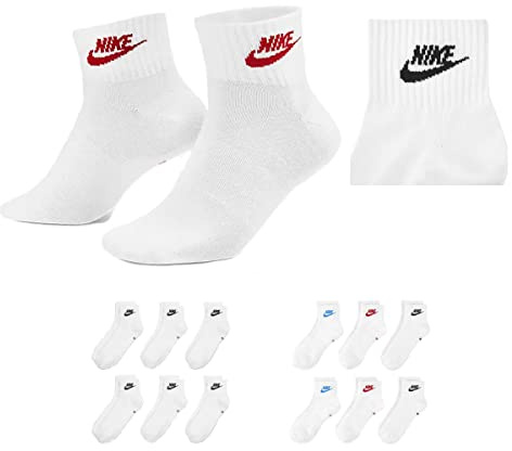 Nike U NK V CUSH Knöchelsocken für Erwachsene, Unisex, 3 Stück, 6 Paar weiß, 6 Paar mehrfarbig, 38-42