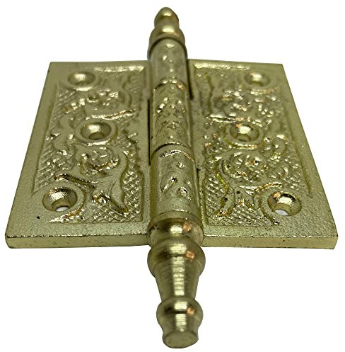 6”- Antique Hardware Depot - Victorian Style Ornate Decorative Antique Old World Hinge, Cast Wrought Iron for Doors, Cabinets Vintage Gold - HG104