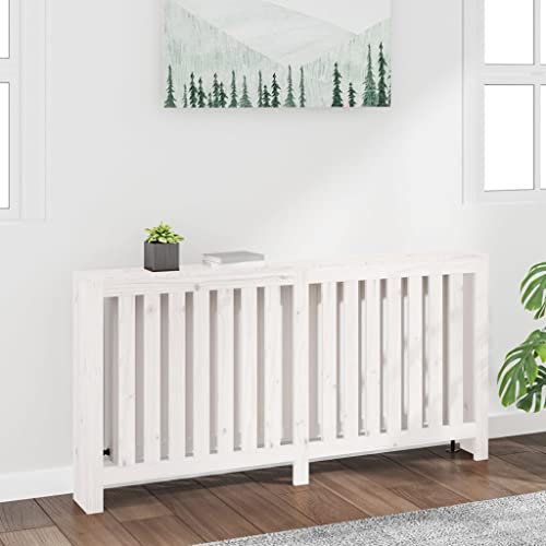 HOMIUSE 169x19x84 cm Heizkörperverkleidung Heizung Heizkörper Abdeckung Landhausstil Heizungsverkleidung Heizungsabdeckung Radiator Cover für Schlafzimmer Wohnzimmer Weiß Massivholz Kiefer