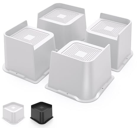 USION Bed Risers 2 inch, 3 inch, 4 inch, 6 inch or 8 inch Heavy Duty Furniture Risers, Up to 6000 Lbs Bed Lifts Blocks for Couch Desk Sofa Table Bookshelf (White, 4IN-4PCS)