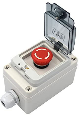 RANRAO Not-Halt-Schalter mit IP66 Box, Not-Halt-Taster Selbstsperre mit Kunststoffbox Not-Halt-Taster-Box Not-Halt-Tasterschalter Drucktaster-Stationsbox