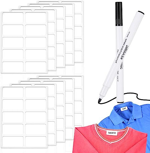 100 Pcs Name Labels for Clothes Kids, Wash Writable Self Adhesive with 2 Marker Pen, for Schoolbags,Clothe