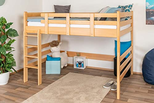 Hochbett 140 x 200 cm Easy Premium Line K23/n, Buche Massivholz Natur lackiert, teilbar