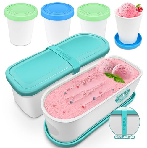 Walfos Eisbehälter für Speiseeis 1.5L & 8 226 g 6 Set, halten Silikondeckel luftdicht, wiederverwendbare Eiscremebehälter, stapelbare Gefrierschrank-Behälter - Blau（6-teiliges Set）
