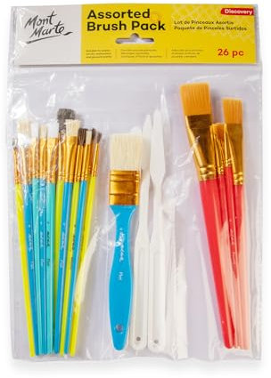 Mont Marte Paint Brushes for Beginners – 26 Pieces – Ideal Paint Brush Set for Oil Paints, Acrylic Paints, Gouache