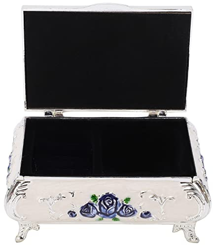 Firlar Portagioie Vintage, per Orecchini, Anelli, Collane, Bracciali, Rose Vintage Design in Rilievo in Lega di Zinco Velluto Morbido Colori Vivaci Piccolo Portagioie Lucido(Rosa Blu Bianca Argento)