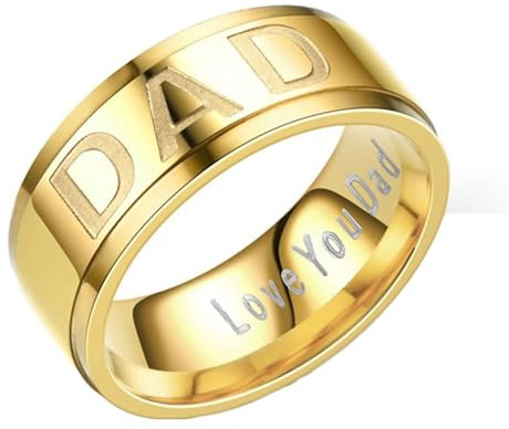 Homxi Ringe für Herren Edelstahl,Rund 8MM mit Love You Dad Ring Gold Herren Ringe Herren Größe 54 (17.2)