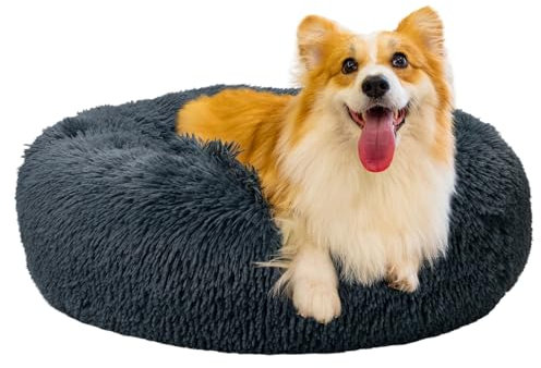 Baguuaray Hundebett Katzenbett 60cm Haustierbett Flauschig Plüsch Hundebett Rund Weiches Flauschiges rutschfest Katzenkissen Waschbar Haustierbett (M~Dunkelgrau)