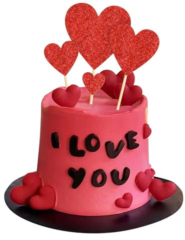 35 Stück Muttertag Cupcake Toppers Red Glitter Herz Kuchen Topper Picks Mixed Size Glücklicher Muttertag Kuchen Dekorationen für Muttertag Hochzeit Party Brautdusche Dekorationen Zubehör