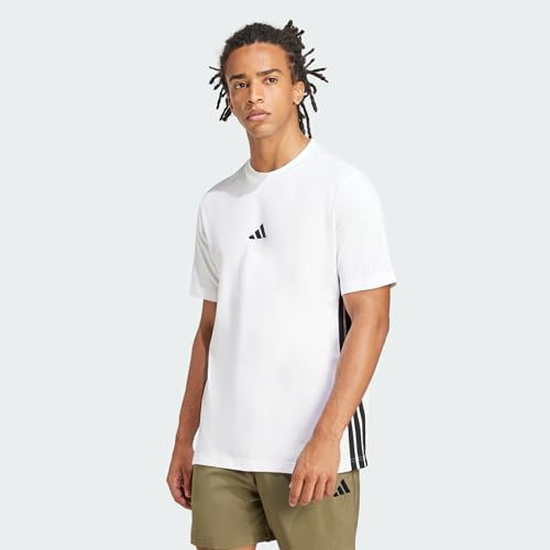 adidas Herren Essential Three Stripes Single Jersey Shirt, White/Black, M