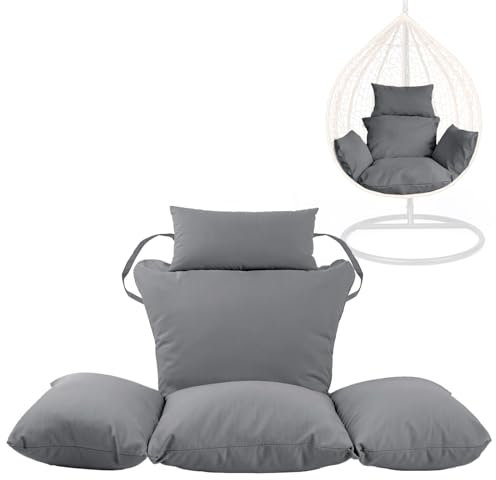 Swing Egg Chair Replacement Cushion, Foldable Water-Resistant Hanging Basket Swing Chair Cushion with Headrest Pillow, Outdoor Porch Backyard Patio Hammock Swing Replacement Cushions (Dark Grey)