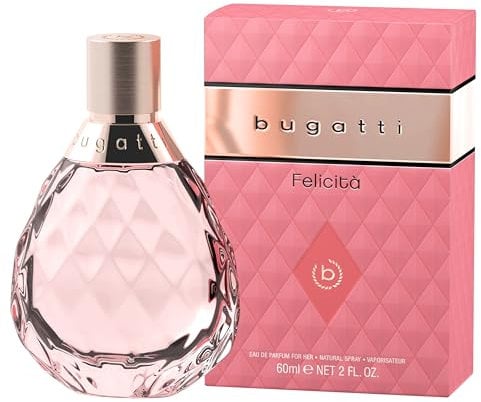 bugatti Parfüm Damen Felicità Rosa EdP 60ml I Florales Damen Parfüm mit sommerlichen Nuancen aus Bergamotte, Rose, Macadamia, Moschus & Sandelholz I Feminines Eau de Parfum Damen, blumig & frisch